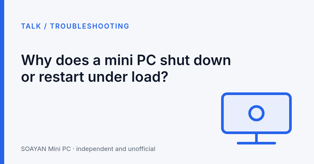 Simple diagram of a mini PC with a power adapter, temperature gauge and an event log